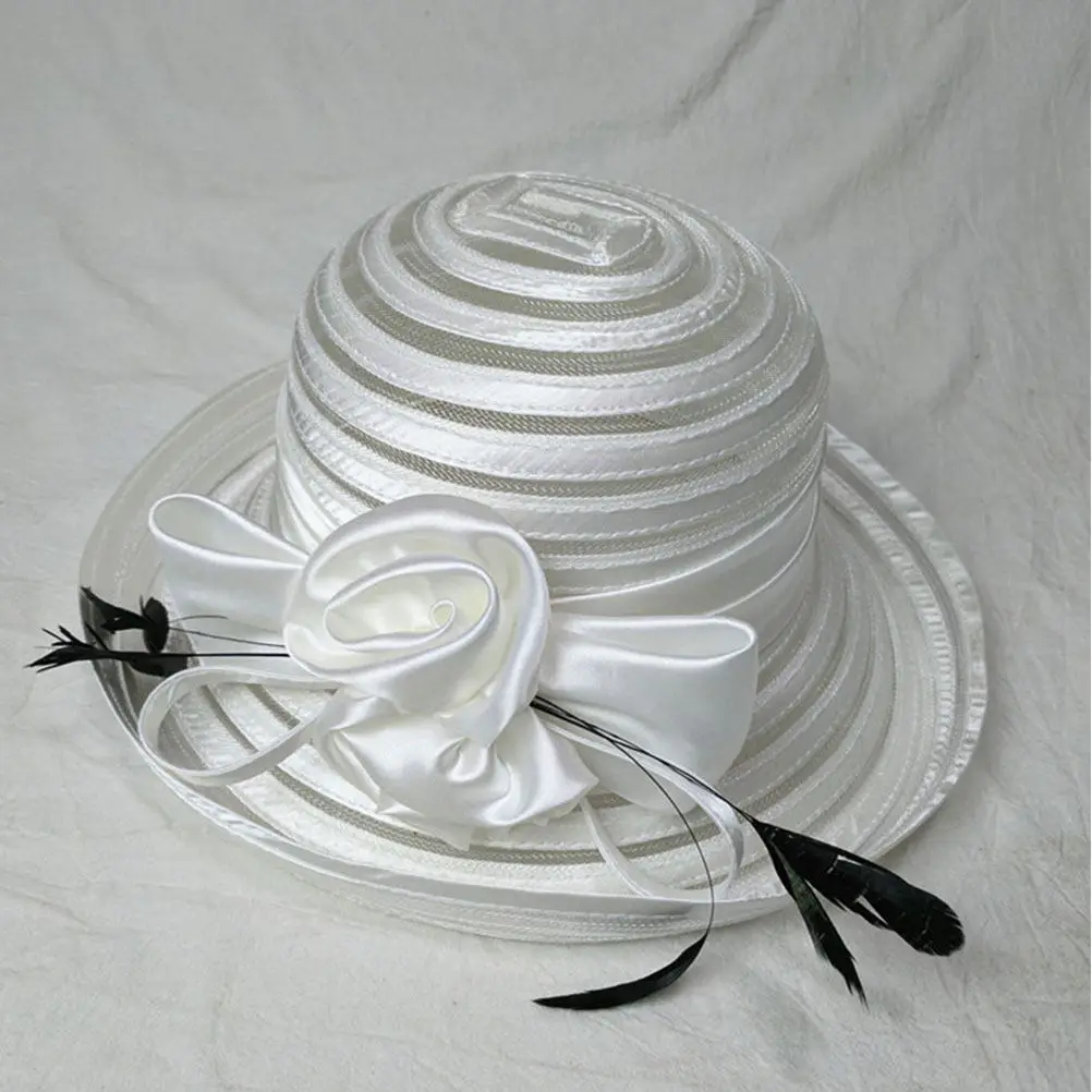 

1Pcs Elegant Wedding Dress Hat for Women Wide Brim Round Dome Sun Hat Lightweight Breathable Summer Party Travel Accessory Gift