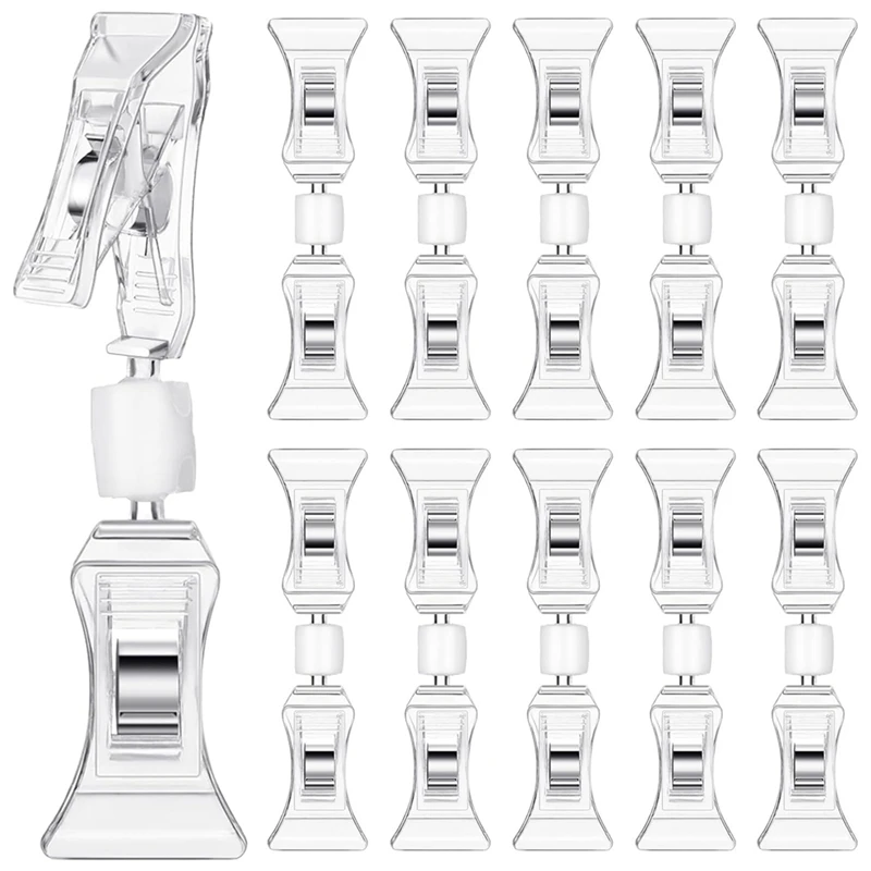 Mini pince d'affichage de signe de marchandise, clip d'étiquette en plastique transparent, support rotatif, 50 pièces
