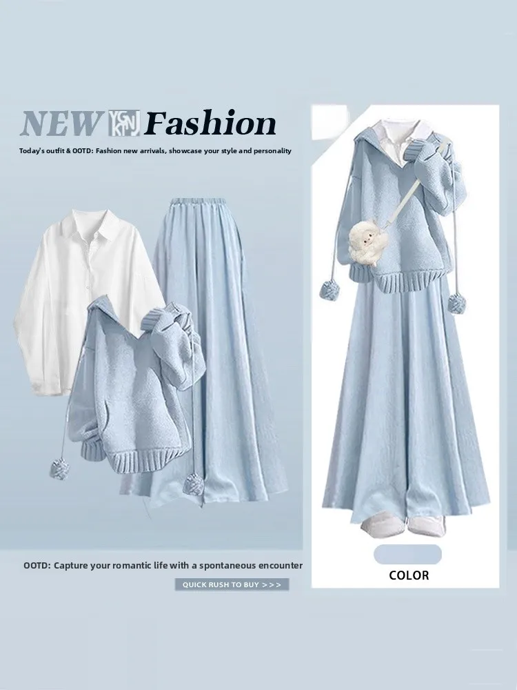 الحلو Fre كسول Sle مقنعين محبوك مجموعة الشتاء طبقات الراقية بنطال ذو قصة أرجل واسعة قطعتين مجموعة Faionable الزي غير الرسمي