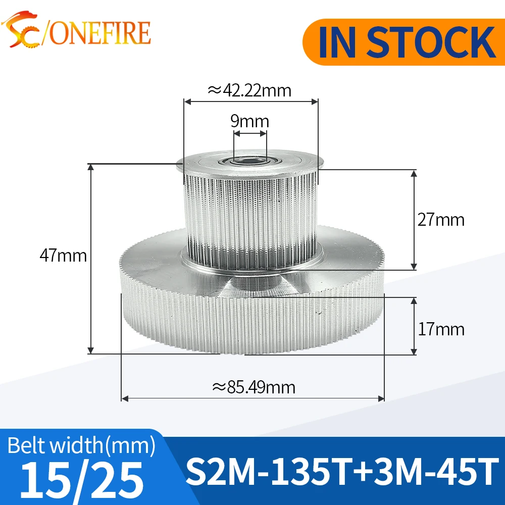 

Шкив ГРМ S2M 135 Зубьев + 3M 45 Зубьев большой Шкив + 3M 45 Зубьев маленький Шкив Ширина ремня 15/25 мм Отверстие 9 мм Для механического оборудования