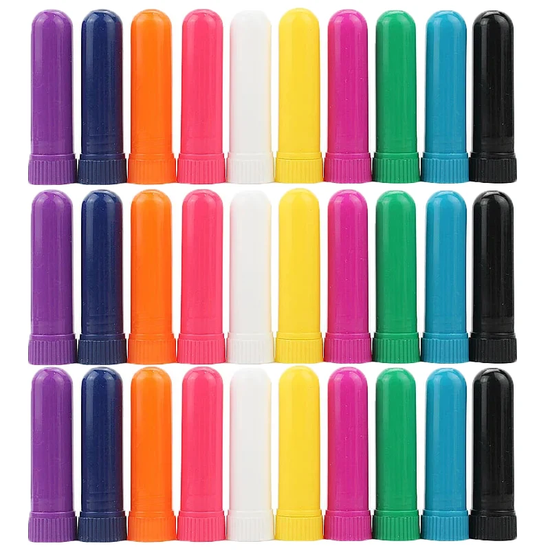 30-80 sets Colorful Plastic Nasal Inhalers Sticks Refill for Perfume with Cotton Wicks Nasal Inhaler for Essential Oil Container