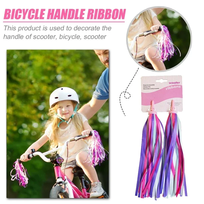 2 4PCS Kids Girls Boys Bicycle Handlebar Streamers Ribbon Colorful Outdoor Cycling Scooter Bike Decoration Accessories