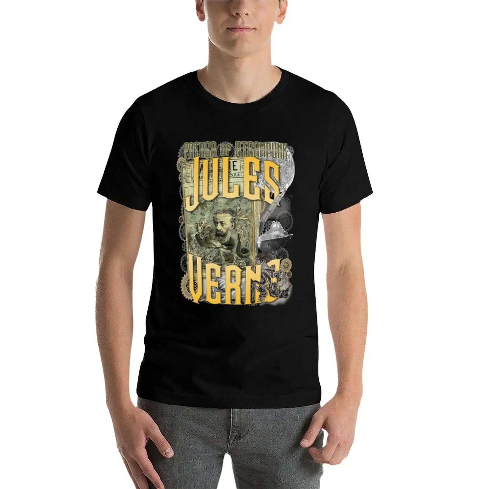 جولز فيرن - تي شيرت فادر أوف ستيمبانك، تي شيرت برسوم جرافيك لصبي، ملابس بوتيك لعيد الحب للرجال