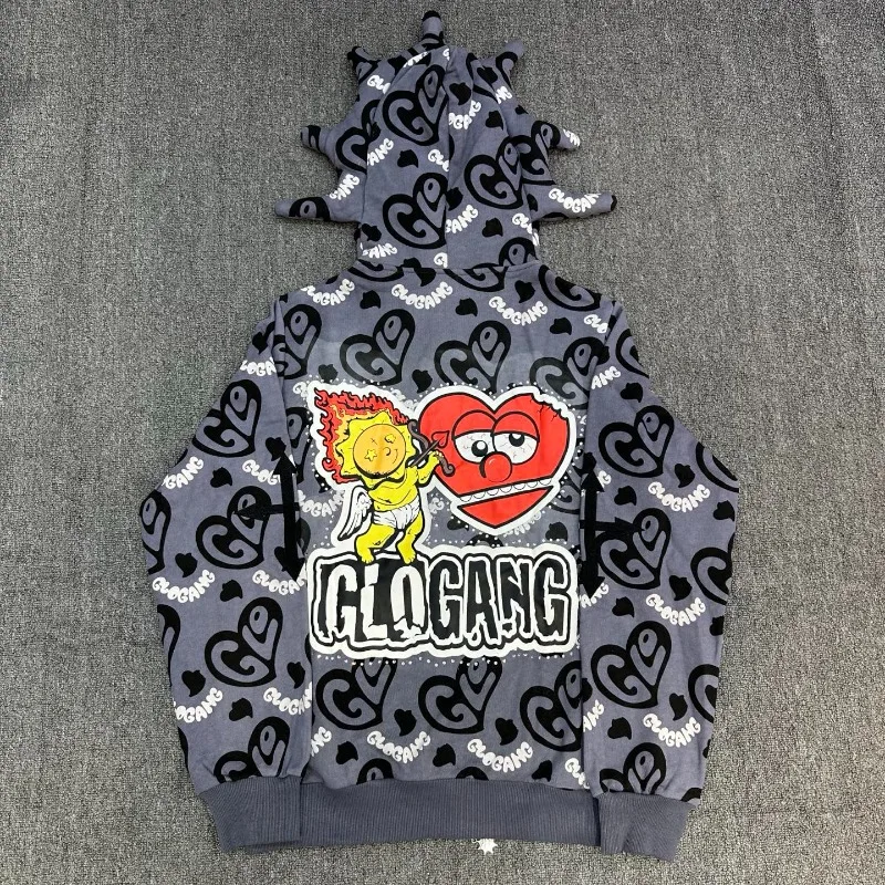 Unisex Glo Gang Zip Hoodie Cartoon Graphic Print Street Style Cozy Casual Wear