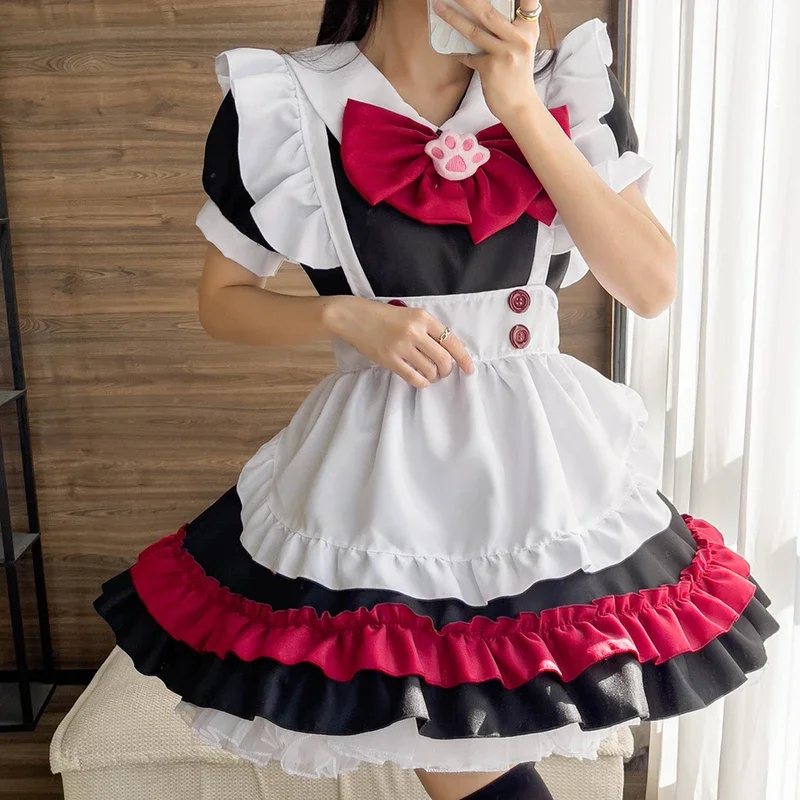 Vestido Lolita de empregada anime para mulheres, roupa cosplay, fantasias de Halloween, vestidos extravagantes, doce amor, diabinho