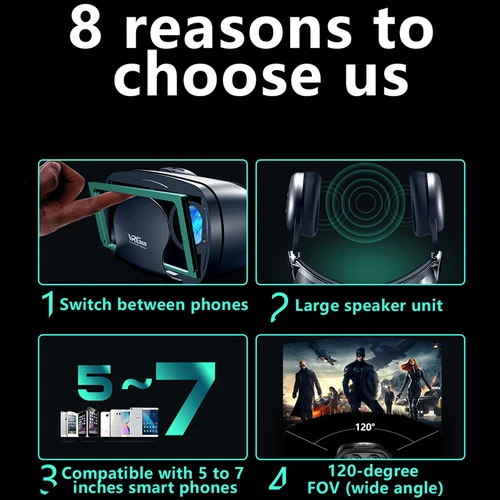Imagen 2 del producto Auriculares 3D VR, gafas de realidad Virtual inteligentes, casco para teléfonos inteligentes, lentes de teléfono, auriculares, binoculares de 7 pulgadas, dispositivos