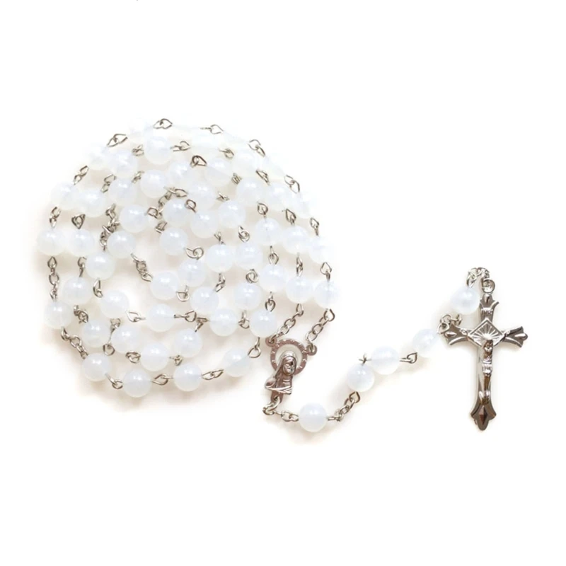 

Acrylic White Luminous Rosary Necklace Holy Catholic Jewelry Charm
