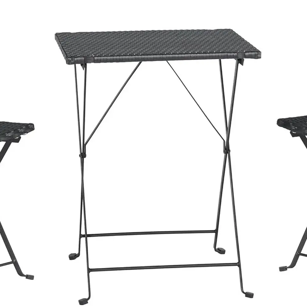 

3-Piece Black Rattan Steel Patio Bistro Set for Outdoor Deck, Porch, Garden, or Balcony