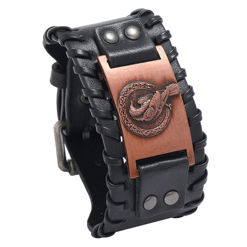 New Retro Wide Leather Nordic Rune of Odi Bracelet Men's Bracelet Celtic Viking Jewelry Compass Bracelet Accessories Party Gifts view 6
