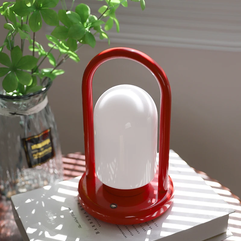 Retro Portable Rechargeable Desk Lamp, Bedroom Night Light, Red Wireless Touch Dimming, Outdoor Camping Portable Light