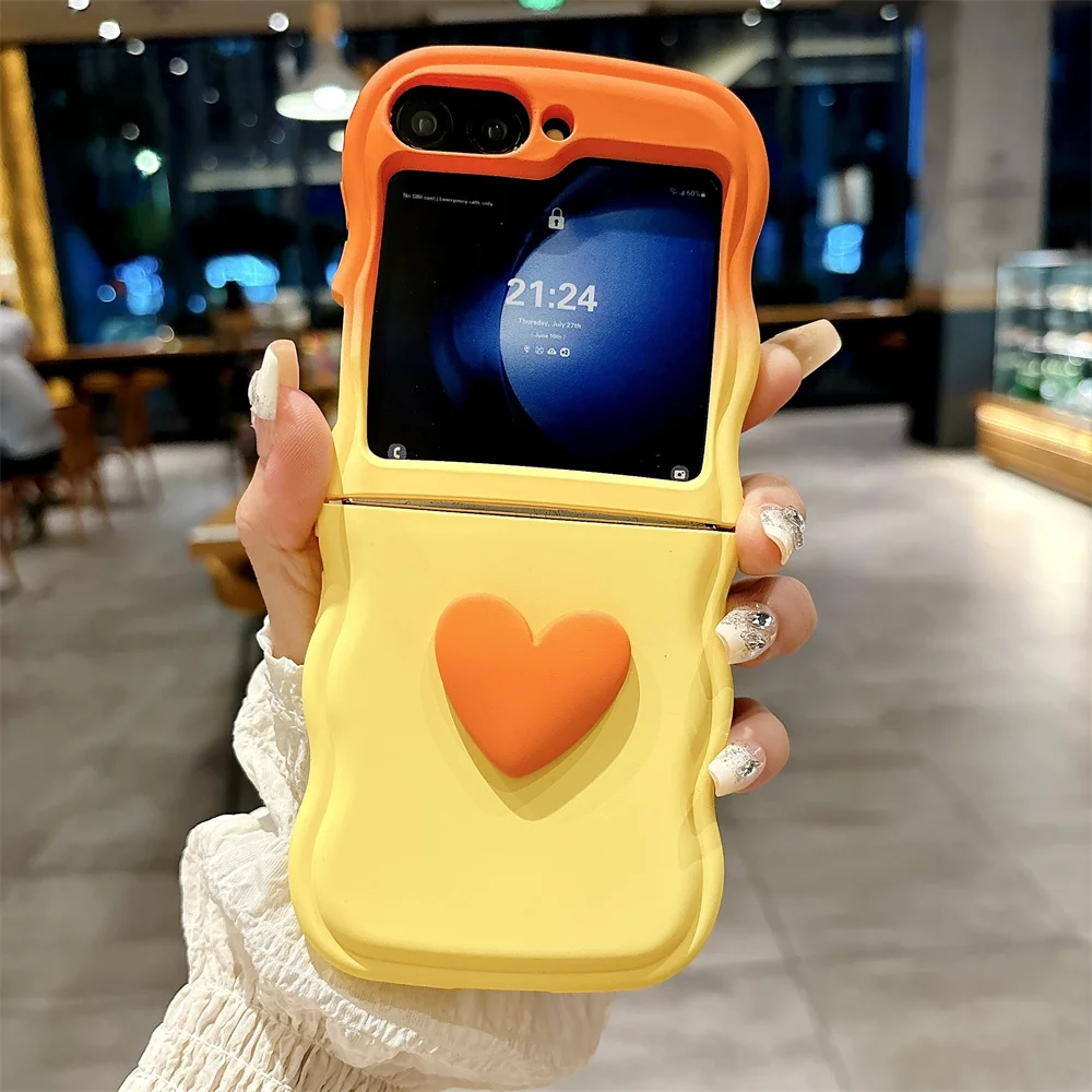 Z Flip6 Case Luxury Gradient Color Cute Love Heart Cases for Samsung Z Flip 5 6 Galaxy ZFlip 3 4 ZFlip6 Zflip5 Wave Border Cover