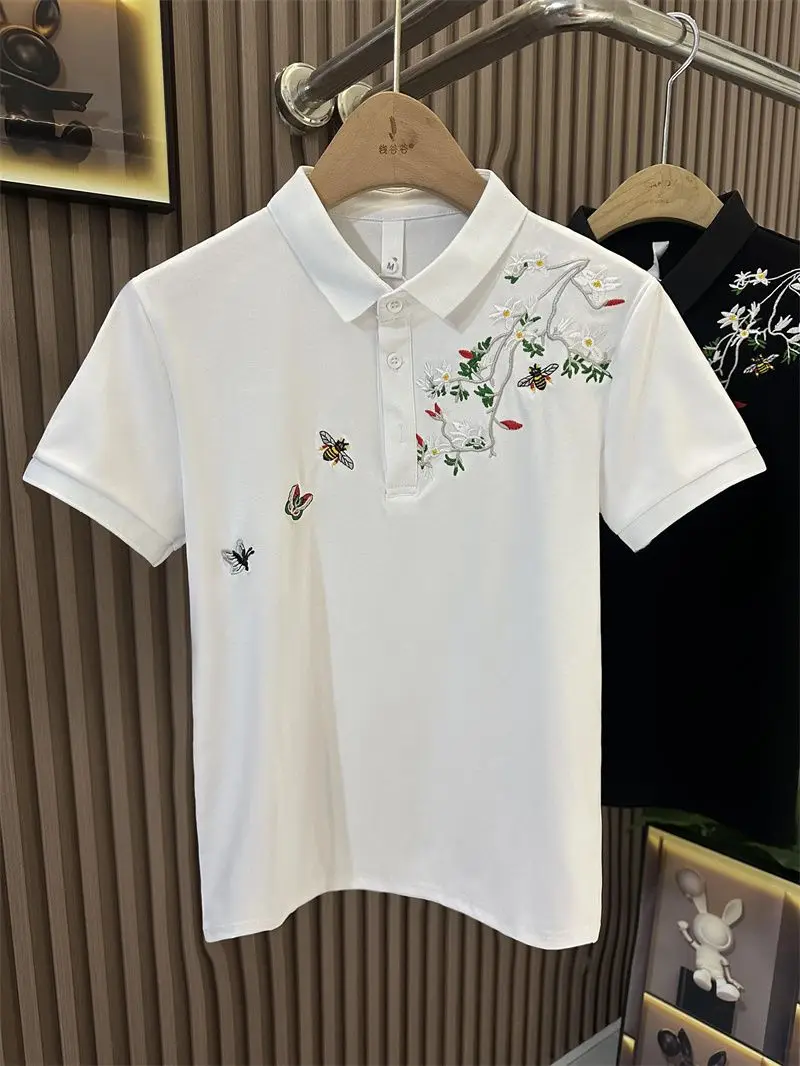 New Chinese style national style polo shirt men's short-sleeved summer loose national trend lapel embroidered half-sleeved top