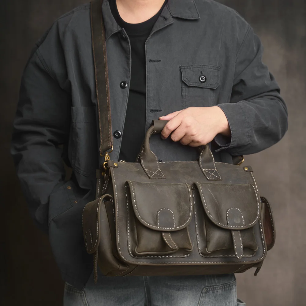 Nupugoo Vintage Echt leder Herren Aktentasche Umhängetasche verrückte Pferd Leder Handtasche mit 16-Zoll-Laptop – Detail 20