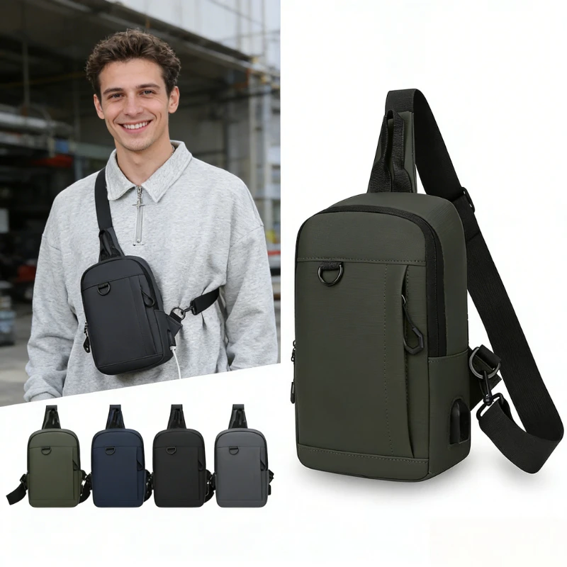 

Nylon Chest Bag For Men Usb Charging Anti Theft Crossbody Bags Large Capacity Outdoor Travel Shoulder Messenger Bag Man