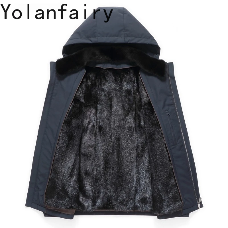 YOLANFAIRY Parka in pelliccia naturale Abbigliamento uomo Inverno Staccabile Fodera in pelliccia di visone Cappotto Uomo Cappuccio Giacca di pelliccia calda Parka Chaqueta Hombre