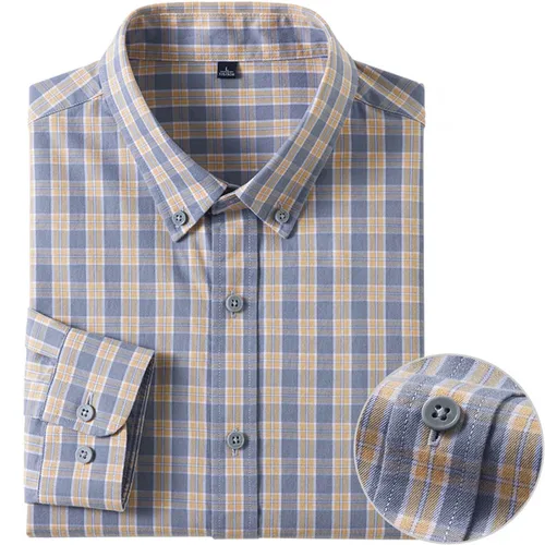 Imagen 1 del producto Nuevas camisas de calidad para hombre, camisa de vestir Formal de corte Regular suave a rayas informales de algodón puro de manga larga, ropa Social para hombre