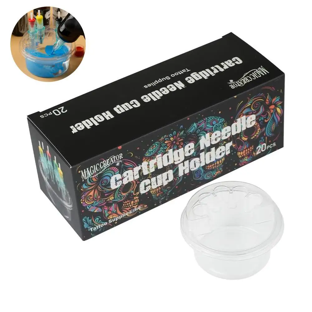 Disposable Integrated Needle Cups Holder, 20pcs/Box Tattoo Cleaning Cups, Plastic One-Piece Cartridge System for Tattoo Artists