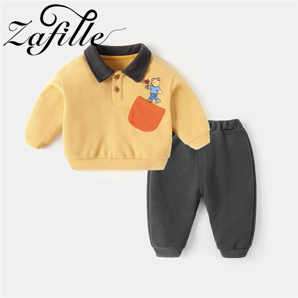 

ZAFILLE 0-2Y Baby Boys Set Bear Top Pants Spring Autumn Kids Newborn Clothing Boys Outfits 2Pcs Fashion Children Clothes Girls