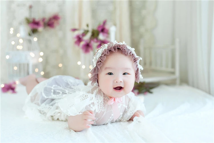 Newborn Photography Props Newborn Hat Lace Romper Bodysuits Outfit Baby Girl Dress Photo Costume