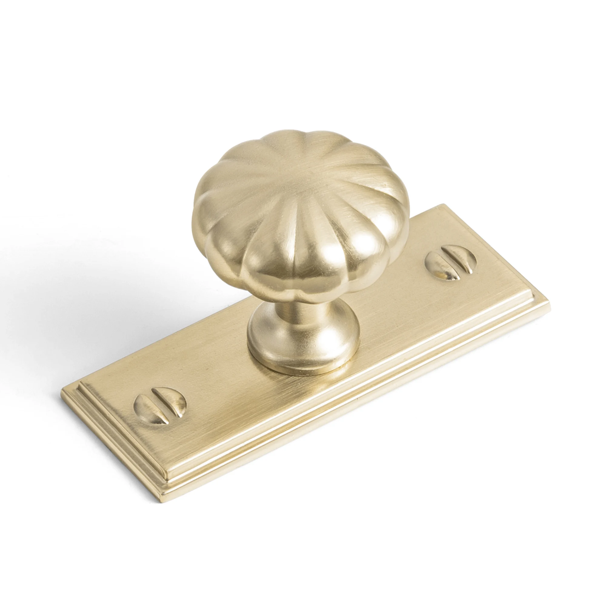 Goo-Ki Antique Brass Cabinet Knobs with Backplate 6 Pack Flowcrest Solid Zinc Alloy, Warm Aged Vintage Tone, Fluted Melon Grip, For Kitchen Cupboards, Bathroom Vanities, Dressers And Closets
