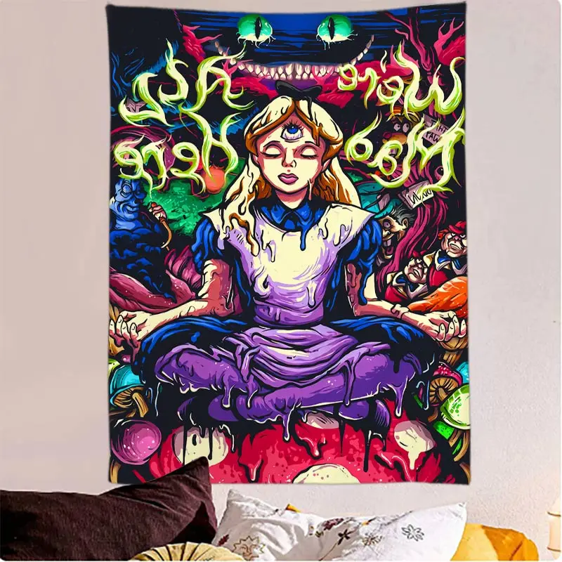 Cartoon Tapestry Wall Hanging  Abstract Psychedelic Witchcraft Dormitory Living Room Home Decor