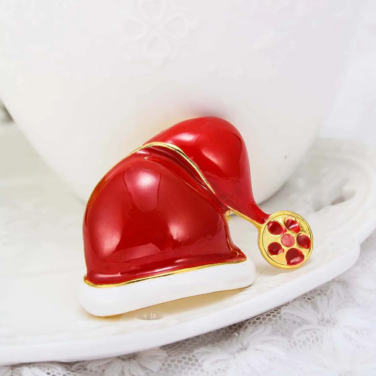 عيد الميلاد المينا سانتا قبعة بروش سبائك حمراء حجر الراين عيد الميلاد عطلة حزب دبوس احتفالي الديكور هدية سانتا قبعة بروش #6