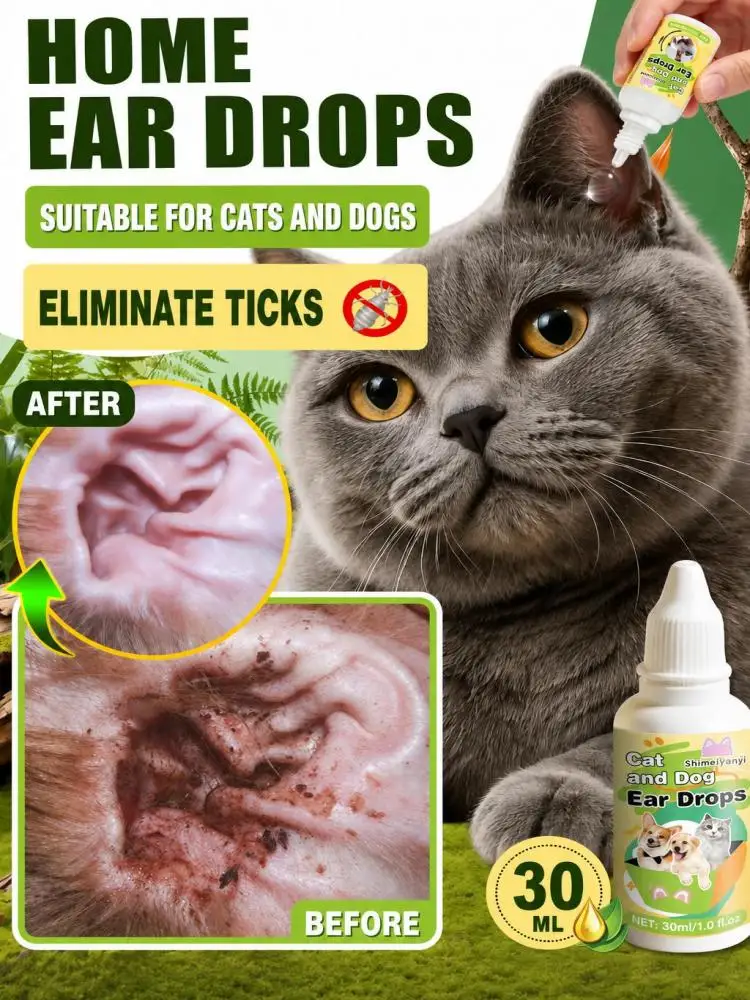 Cat Dog Ear Cleaning Drops, Gentle Formula Softens Built‑Up Ear Wax, Daily Pet Ear Canal Care Liquid, Practical Ear Care Solution for Household Kittens and Adult Dogs