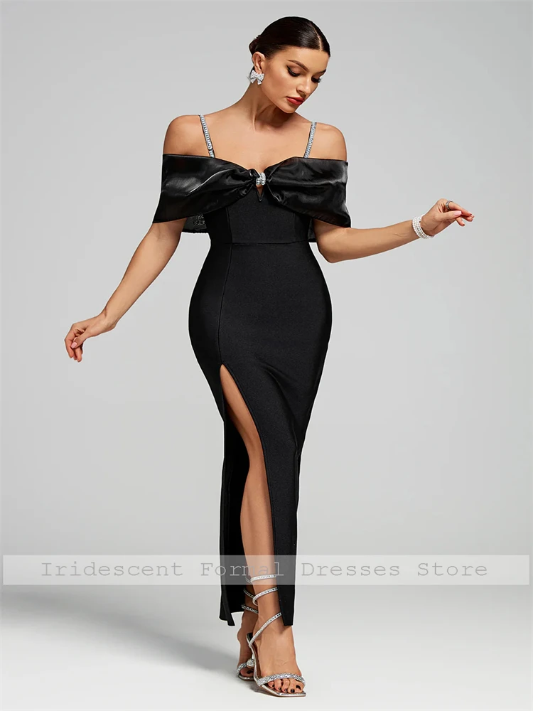 Vestidos de noite de alças espaguete com fenda sem alças longo vestido de baile para mulheres elegantes vestidos de festa de coquetel