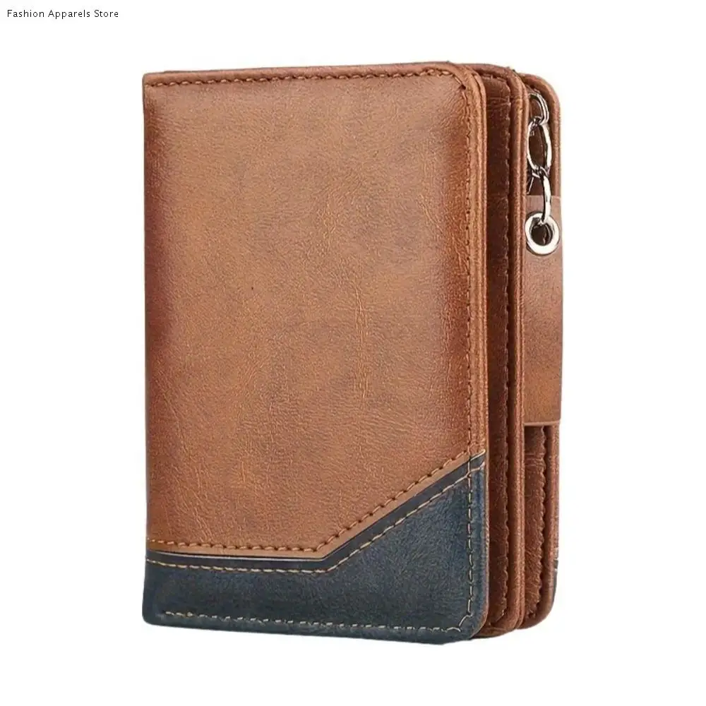 

Vintage Pu Leather Men Short Wallet Zipper Large Capacity Business Clutch Bag Color Blocking Coin Purse Men Card Holder Travel