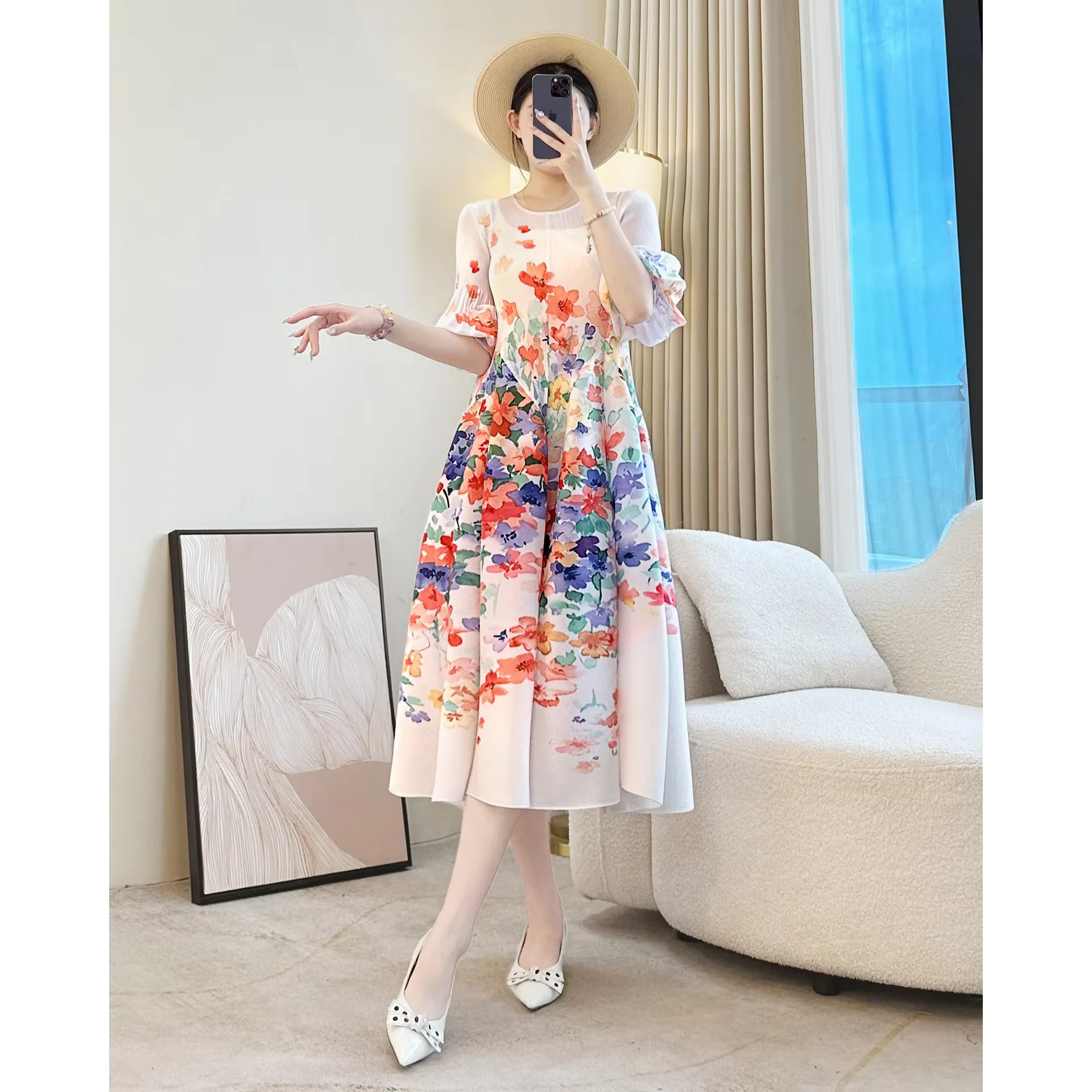 

Women's Autumn Evening Dress Factory Wholesale New Collection French Flower Bud Skirt Pleated Casual Dress
