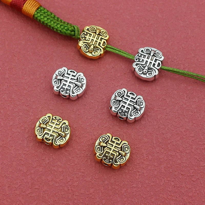 10pcs/Lot Chinese Culture Letters Prayer Metal Beads 11.5x9.5mm Decoration Jewelry Retro Spacers DIY Pendants Bracelets Findings