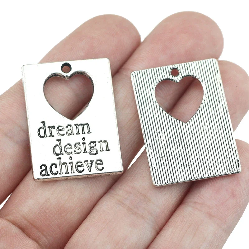 4Pieces 25*30mm Dream Design Achieve Letter Charm Antique Silver Color Rectangel Charms Jewelry Making DIY Craft