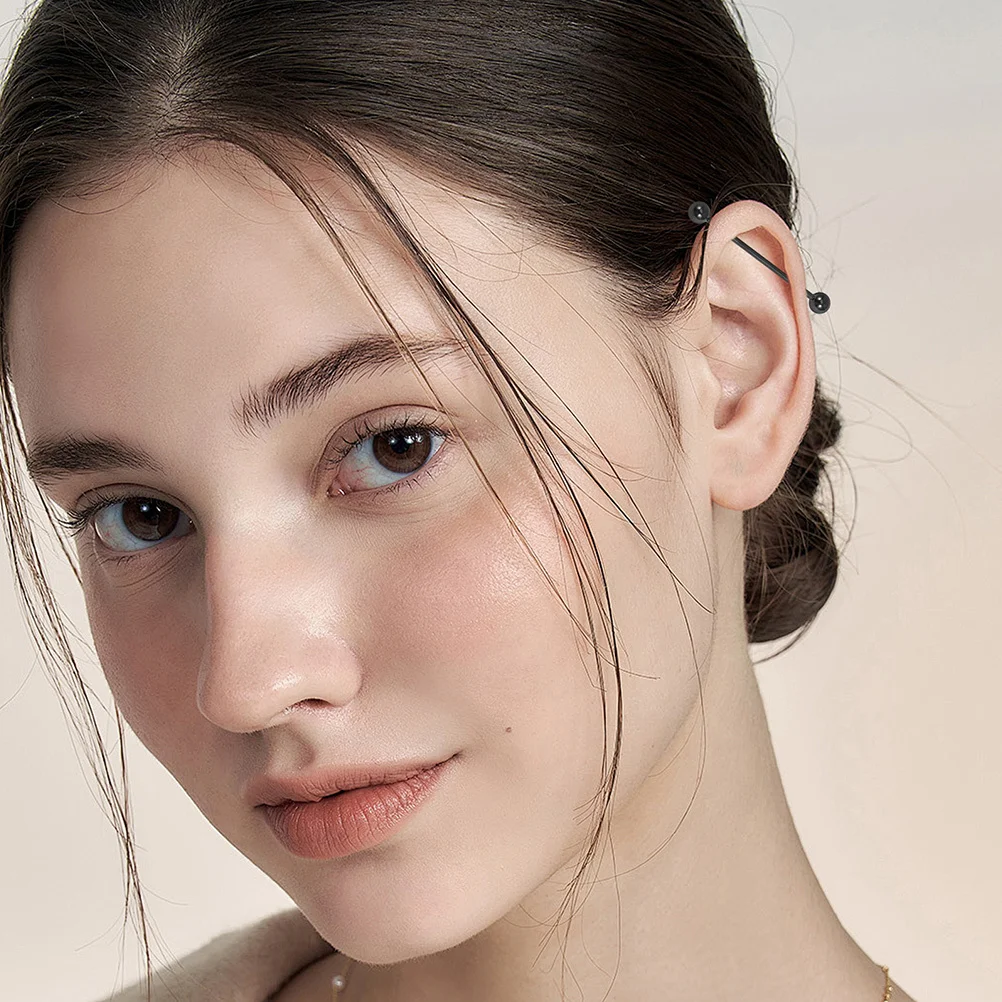 2 قطعة الفولاذ المقاوم للصدأ مطلي الأذن الغضروف إبرة طويلة الصناعية الحديد أقراط موضة ثقب المجوهرات للنساء #5