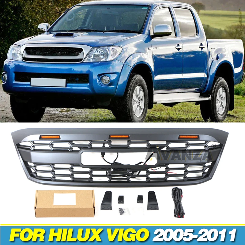 Auto Parts Front Grille W/Light Fits For Toyota Hilux Vigo 2005-2011Accessories Racing Grill