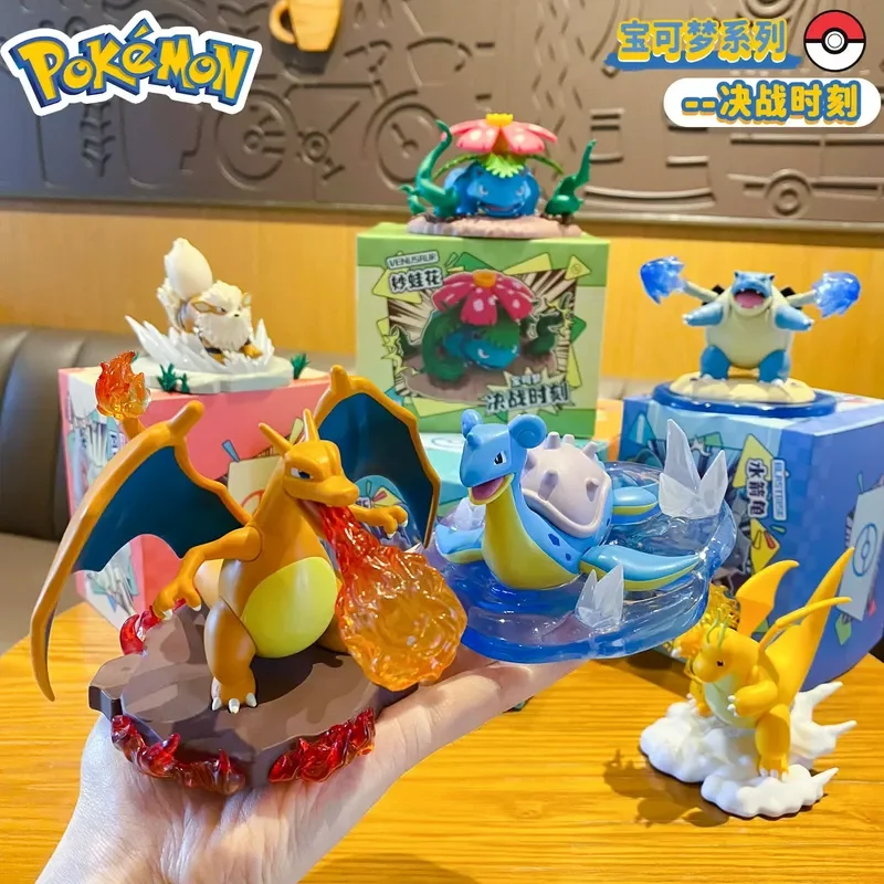 6pcs Genuine Pokémon Battle Moment Anime Figure Set Charizard Blastoise Venusaur Statue Collectible Model Toy Desktop Decor Gift