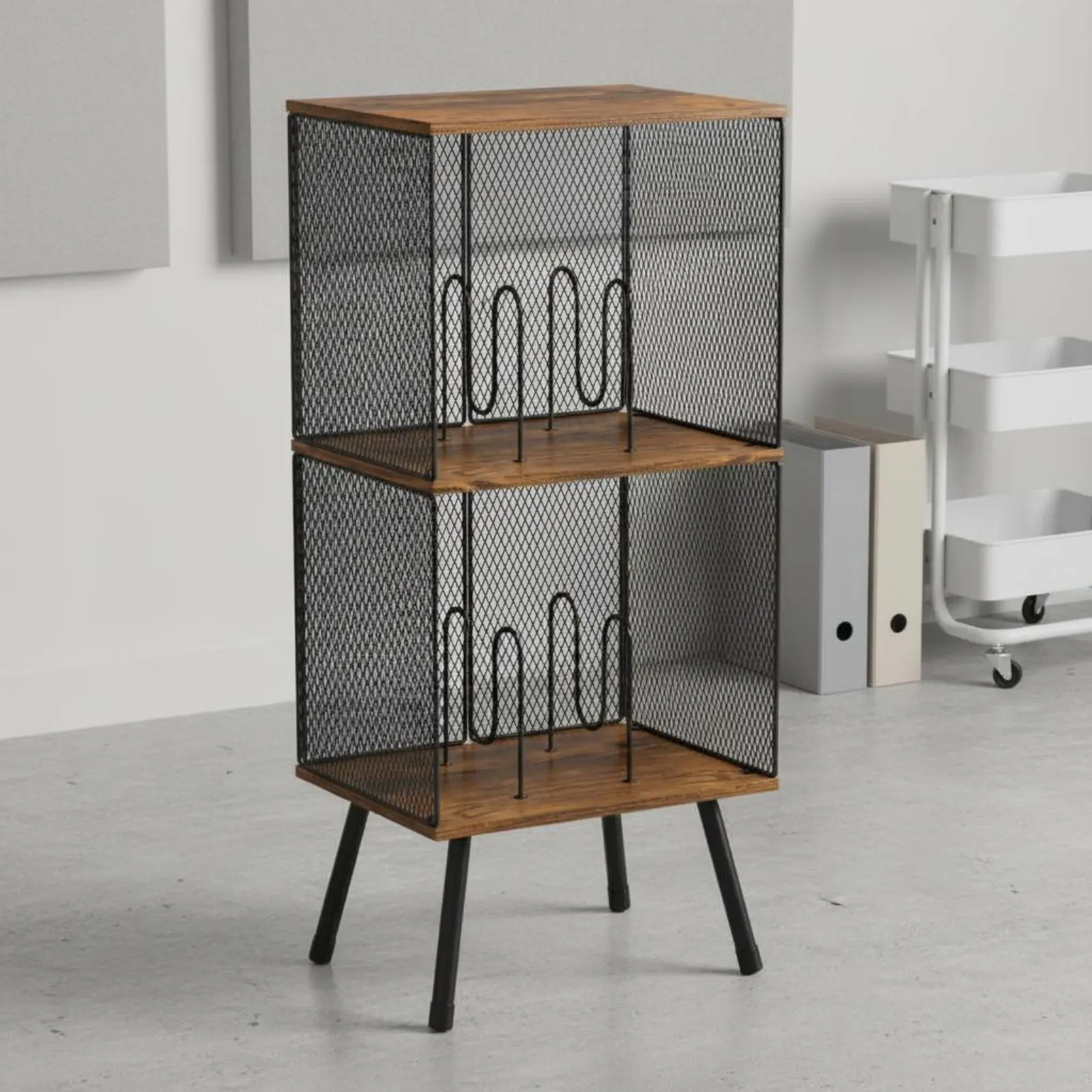 Three-Tier Vinyl Vinyl Stand Rustic Vintage Design 3 Shelf LP Organizer Adjustable Divider Vinyl Cabinet Large Capacity