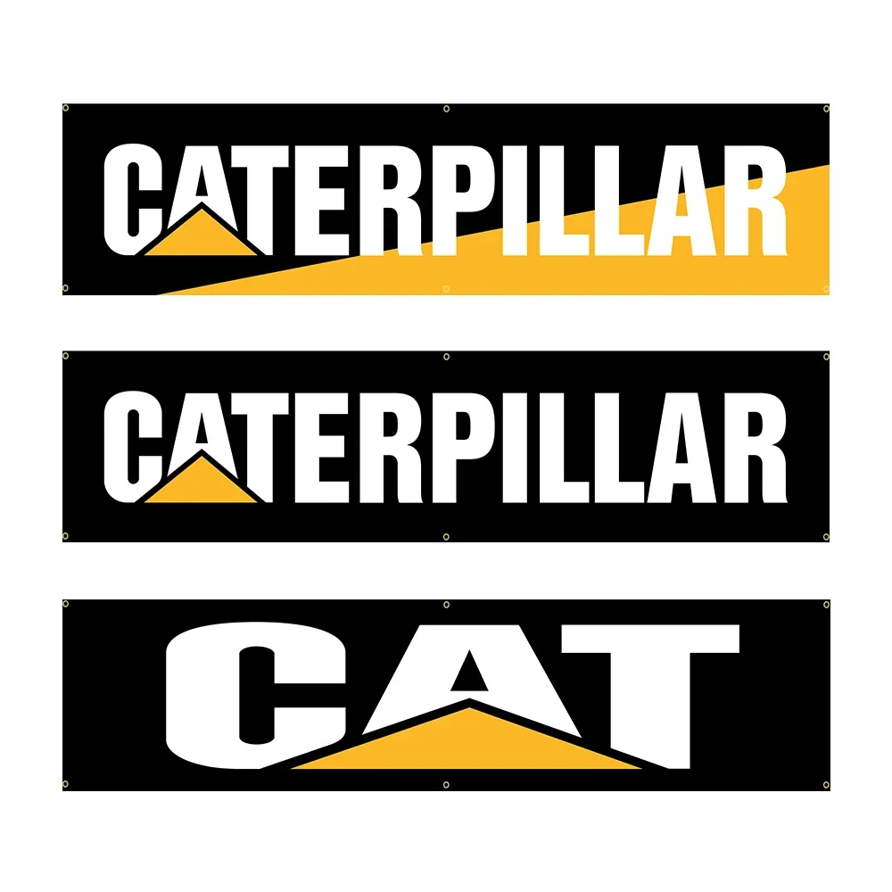 60*240  Caterpillars Flag Polyester Printed Excavator Banner For Decor