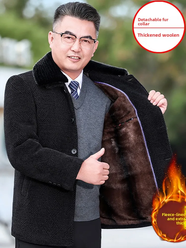 

Мужское зимнее шерстяное пальто Thiened ort Warmth Busin Casual Sle Long Sve Regular Fit Single Button Closure Pure Color