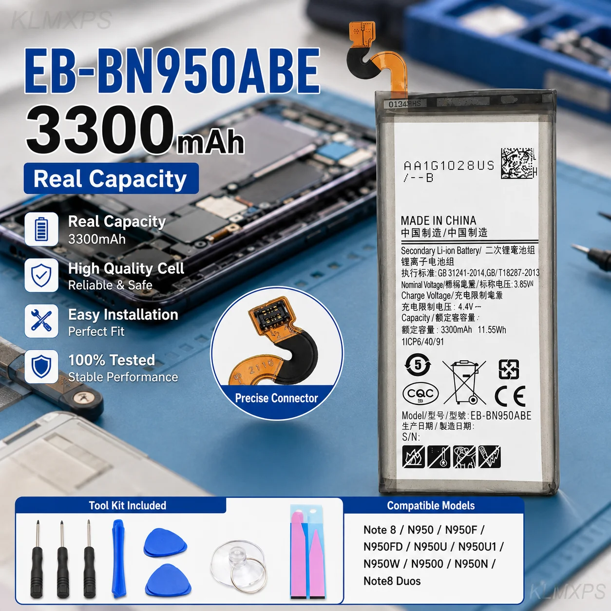 Brand New EB-BN950ABA EB-BN950ABE 3300mAh Battery For Samsung Galaxy Note 8 N9500 N9508 SM-N950 N950F N950U N950A N950N + Tools