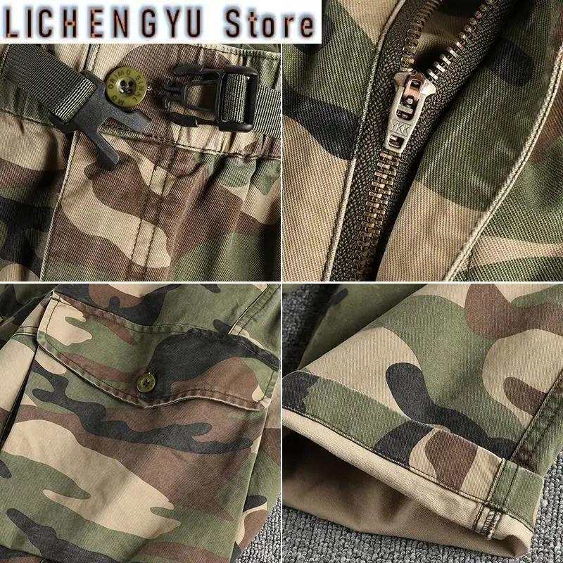 ฤดูใบไม้ร่วงใหม่อเมริกัน Retro ทอ Camouflage กางเกงผู้ชายผ้าฝ้ายล้างเอวยางยืดหลวมสบายๆตรงกางเกง