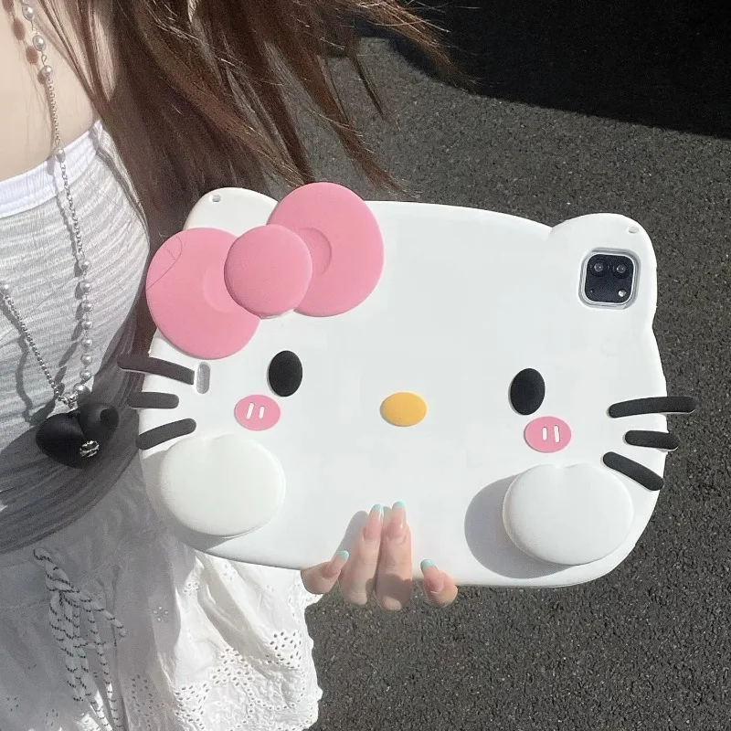 Cute Hello Kitty Flower IPad Case for IPad 11 2024 Air 5/6 Mini 6 10.2 with Pen Slot Silicone Shockproof for Women Birthday Gift