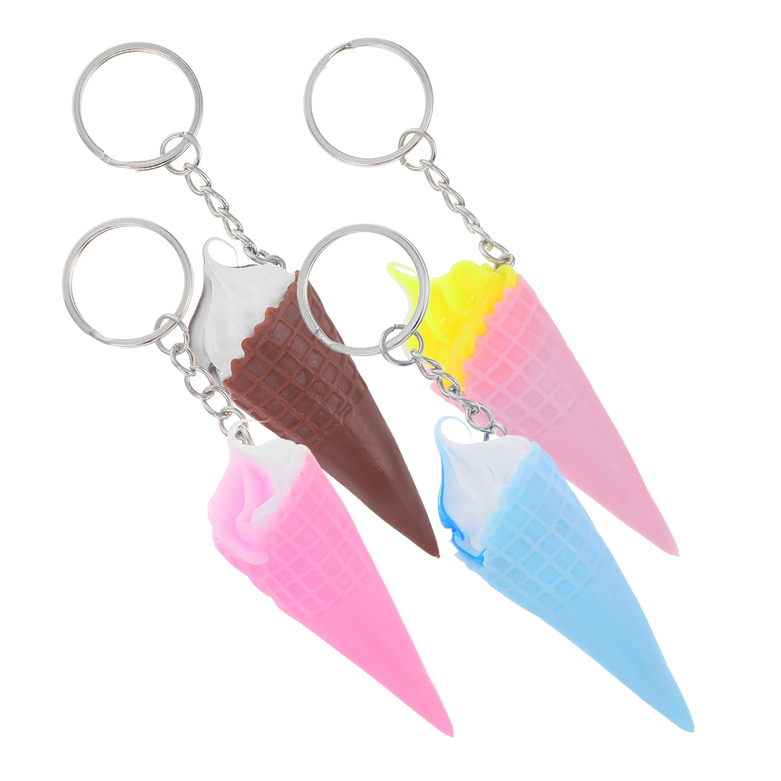 

4 Pcs Mini Simulated Ice Cream Cone Keychain Blue Pink Coffee Color Bag Charms Handbag Decoration Gifts Accessories cute