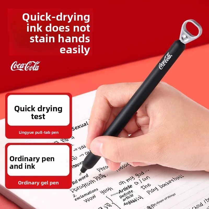 قلم جل محدود من KACO Coca-Cola، Kawaii Cherry Pull-Tab Ins لتخفيف الضغط، Canetas 0.5 مم أسود للواجبات المنزلية واللامتحان والمخطط