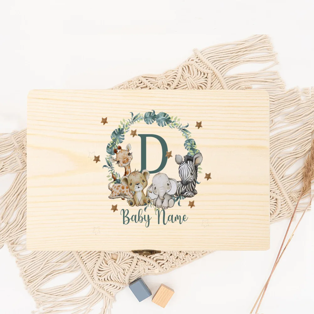 صندوق ذاكرة الطفل كهدية للولادة أو المعمودية صناديق تذكار خشبية مخصصة لحديثي الولادة مع علبة تواريخ الولادة