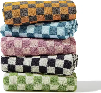 5 Pack Cotton Hand Towels - Soft Absorbent Checkered Design for Bathroom Kitchen Gym Spa 13x29 Inches