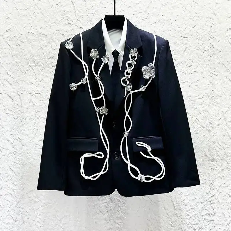 Niche Design Line Three-dimensional Floral Pattern Men's Blazer Performance Fashion Single-breasted Suit Jacket ZD35