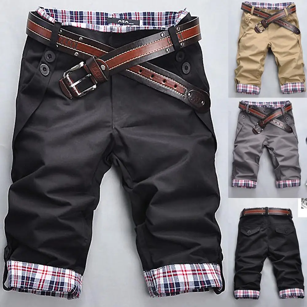 Men Shorts Casual Summer Cargo Loose Quick Dry Beach Plaid Pockets Buttons Fifth Fitness Jogging Workout