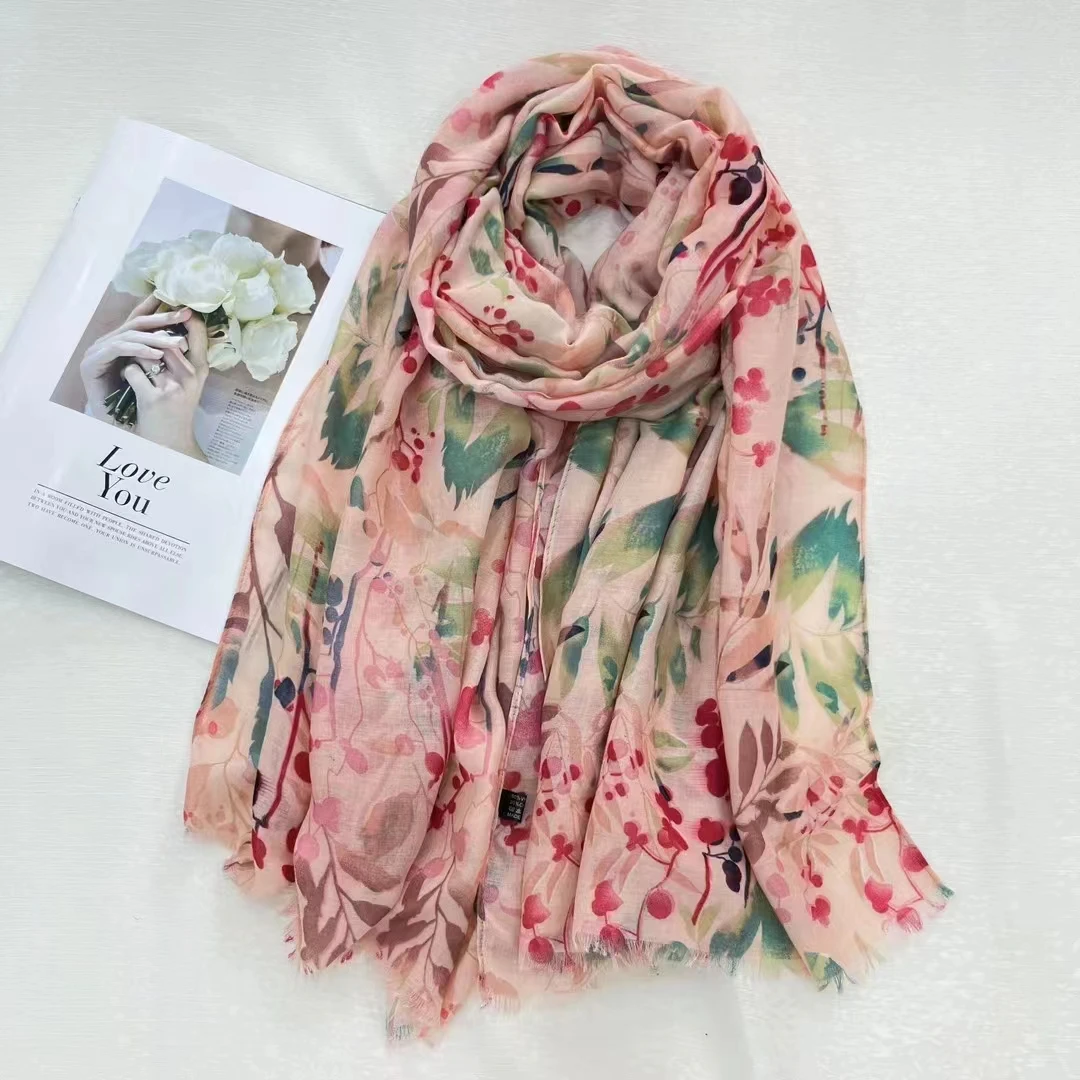 

2024 New Ombre Leave Print Fringe Scarf Shawls Foulard Leaf Pattern Head Scarves Hijab Wrap 6 Color Wholesale 10pcs/LOT