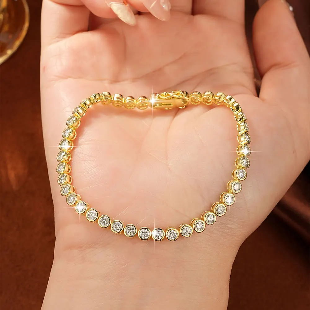 Lnngy 3MM 0,1CT Moissanit-Tennisarmband für Damen, exquisites 14K Gold gefülltes rundes Bubble-Lab-Diamant-Armband, Schmuck – Detail 8