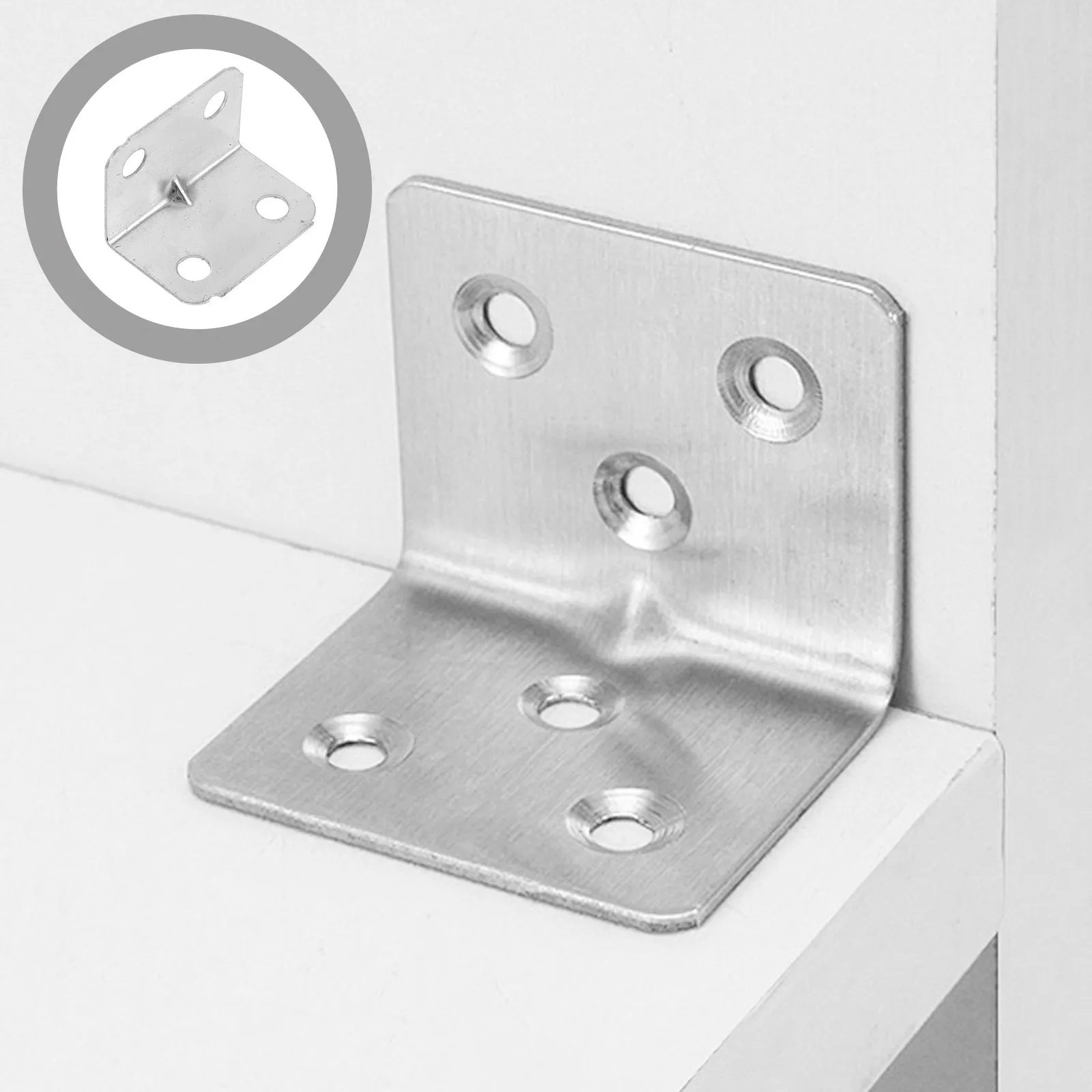 100Pcs Small L Brackets 3410 Angle Bracket Corner Brace for Wood Furniture Table Top Fastener Shelf Support Countertop Joint